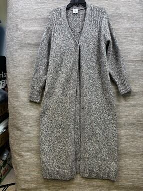 Cabi Long Marled Knit Open Front Cardigan Sweater Womens Size S Gray Multicolor